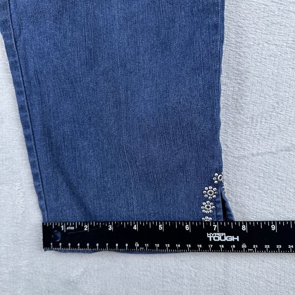 Ruby Rd. Cropped Jeans Womens Size 14 Studded Ankle Slit Medium Wash Blue - Picture 10 of 12
